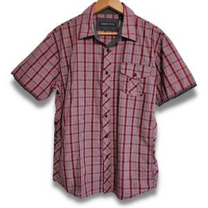 Indigo Star Men's Medium Embroidered Plaid Short Sleeve Button-down Shirt